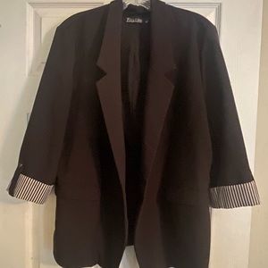 New York and Company Black Blazer, 3/4 sleeves with satin pinstripe cuff, size L